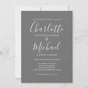 Invitation Mariage De Script Simple Et Élégant Gris Et Blanc