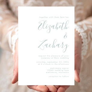 Invitation Mariage de script vert en verre de mer moderne