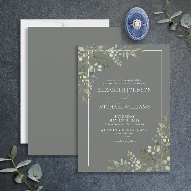 Invitation Mariage de script vert Eucalyptus Botanical Sage (Créateur téléchargé)