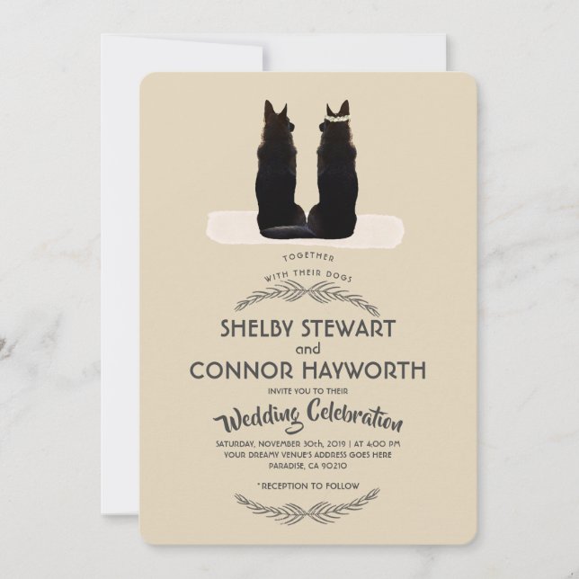 Invitation Mariage de Silhouette, berger allemand (Devant)