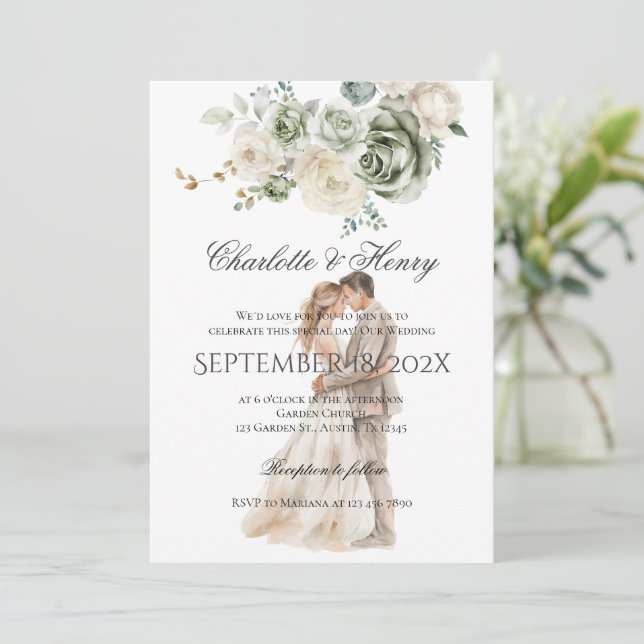 Invitation Mariage de silhouette de mariée et de chambre (Debout devant)