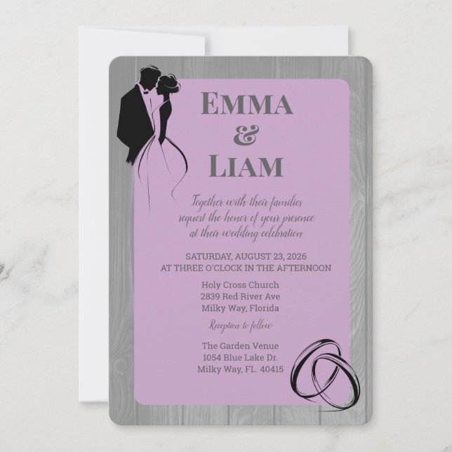 Invitation Mariage de silhouette rustique Lavender Grey (Devant)