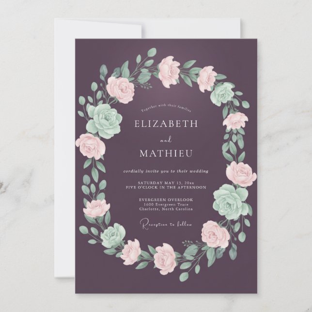 Invitation Mariage de soirée majestueux au plum (Devant)