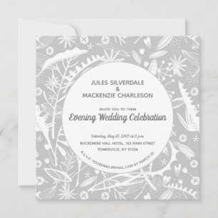 Invitation Mariage de soirée Motif en argent botanique