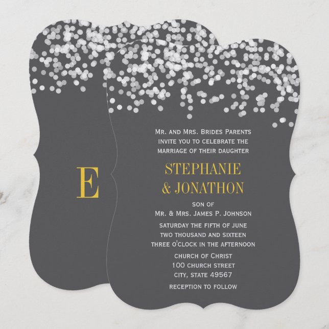 Invitation Mariage de soirée romantique gris et jaune (Devant / Derrière)