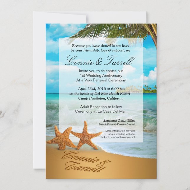 Invitation Mariage de Starfish Couple Faux Vellum Beach (Devant)