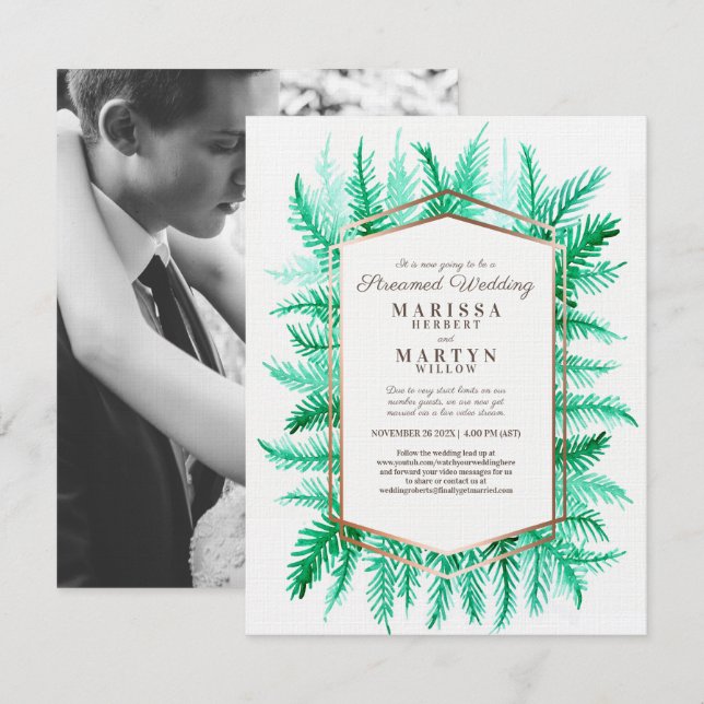 Invitation Mariage de streaming vert d'art à feuillage persis (Devant / Derrière)