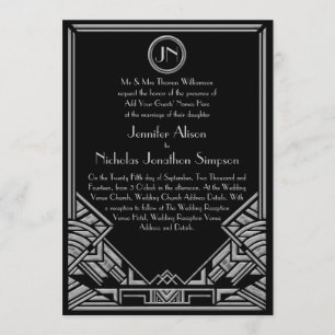 Invitation Mariage de style Art déco de Black Silver