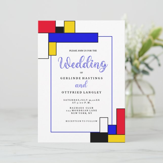 Invitation Mariage de style Bauhouse Mondrian (Debout devant)