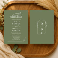 Mariage de style ferme en vert olive, illustration