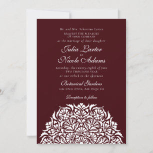 Invitation Mariage de style floral fantaisiste rouge brun vin