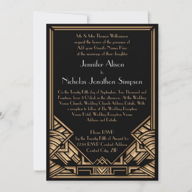 Invitation Mariage de style Géométrique Art Déco Gatsby (Devant)