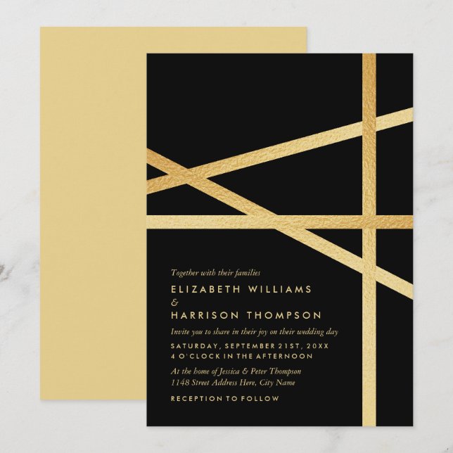 Invitation Mariage de style géométrique de l'effet d'huile d' (Devant / Derrière)
