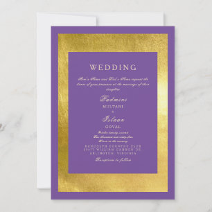 Invitation Mariage de style indien pourpre et or royal