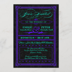 Invitation Mariage de style Poster Turquoise et violet électr