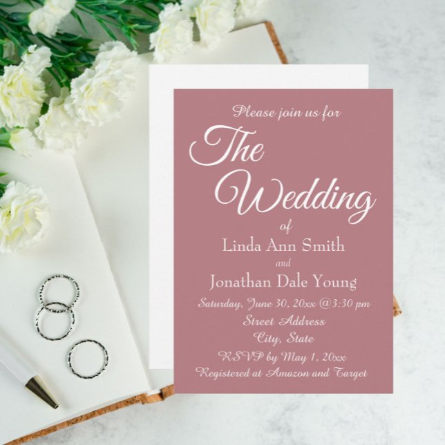 Invitation Mariage de style simple Dusty Rose (In Situ Wedding)