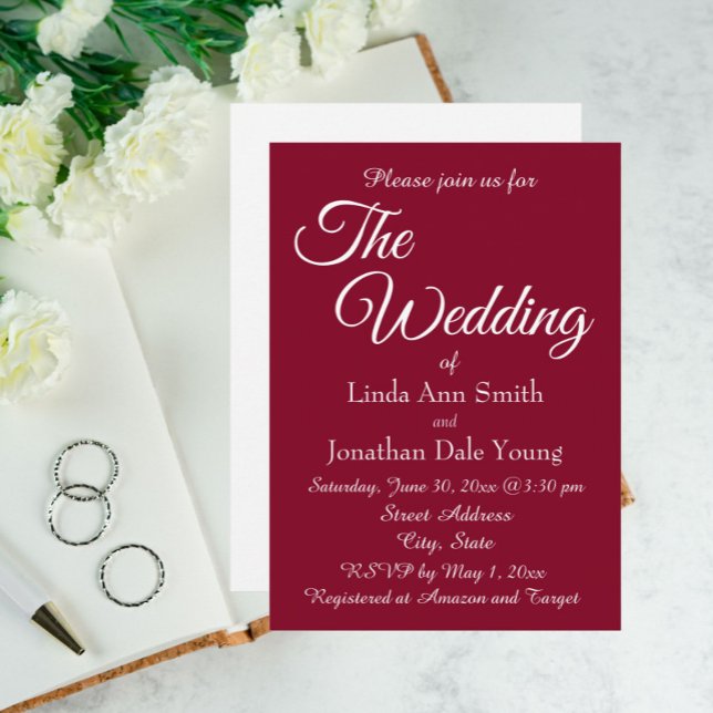 Invitation Mariage de style simple rouge canneberge (In Situ Wedding)