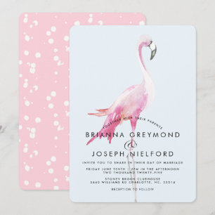 Invitation Mariage de style tropical Flamant rose rose