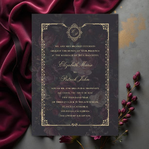 Invitation Mariage de style victorien doré sombre et lunatiqu