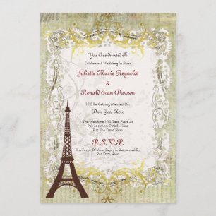 Invitation Mariage de style Vintage romantique à Paris