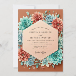 Invitation Mariage de Succulentes Terracotta et Sarcelle