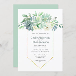 Invitation Mariage de succulents vert pâle et de fleurs blanc