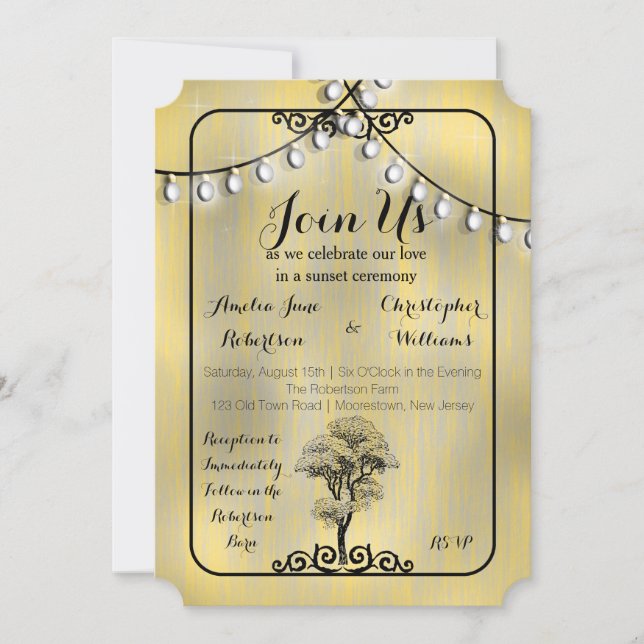 Invitation Mariage de Sunset à chaîne de lumière rustique Was (Devant)