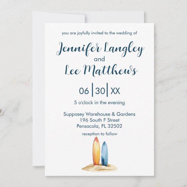 Invitation Mariage de surf aquarelle (Devant)