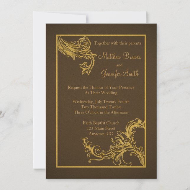 Invitation Mariage de Swoosh Vintage Brown et doré (Devant)