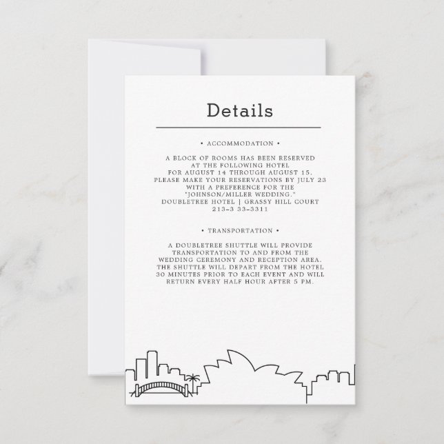 Invitation Mariage de Sydney, Australie | Détails de l'invité (Devant)