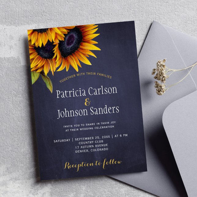 Invitation Mariage de tableau de bord de tournesol rustique (Créateur téléchargé)