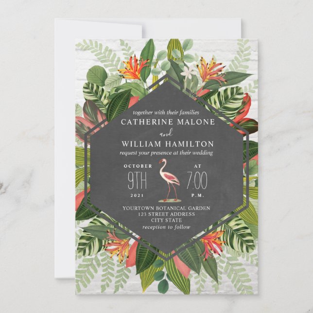 Invitation Mariage de tableau de bord du Flamant rose botaniq (Devant)