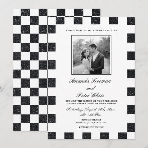 Invitation Mariage de tableau de bord noir et blanc élégant