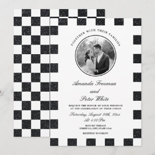 Invitation Mariage de tableau de bord noir et blanc élégant