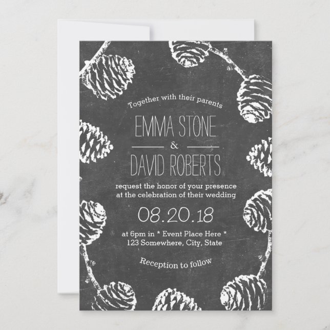 Invitation Mariage de tableau de bord Rustique de pin sylvest (Devant)