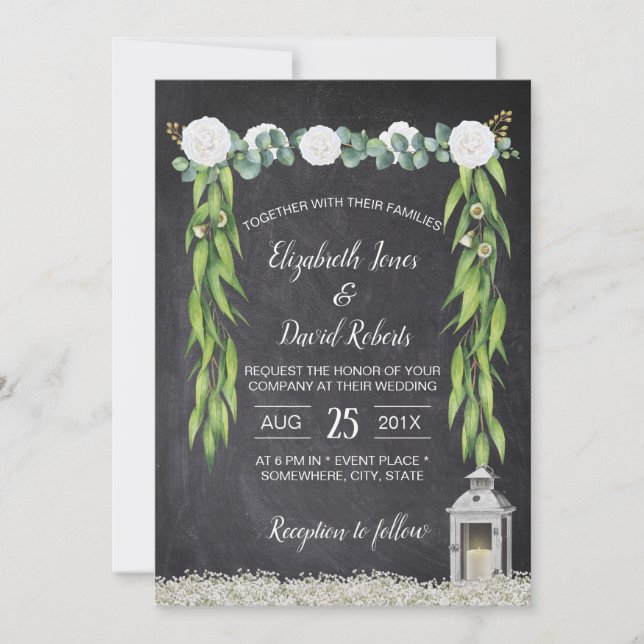 Invitation Mariage de tableau de bord végétal de lanterne Boh (Devant)