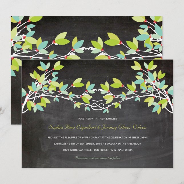 Invitation Mariage de tableau noué par vert d'arbre d'amour (Devant / Derrière)