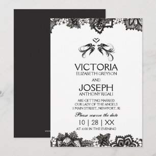 Invitation Mariage de tatouage Inviter ~ Oiseaux noirs et den