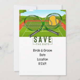 Invitation Mariage de tennis Sauvez la date avec balle et raq
