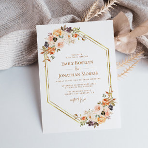 Invitation mariage de terre fleurie de chute d'or géométrique