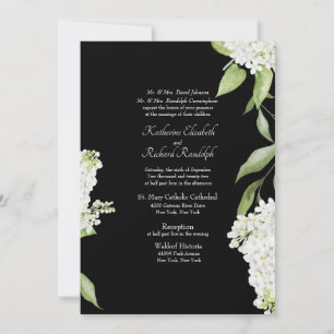 Invitation Mariage de texte blanc noir élégant Hydrangea