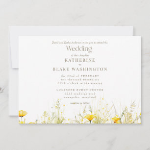 Invitation Mariage de texte couleur or jaune Fleur sauvage II