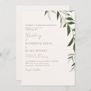 Invitation Mariage de texte léger Champagne Greenery Gold