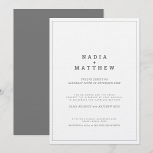 Invitation Mariage de texte vertical blanc gris minimal