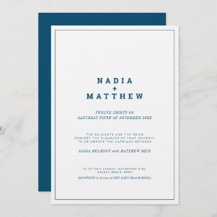 Invitation Mariage de texte vertical blanc marine minimal