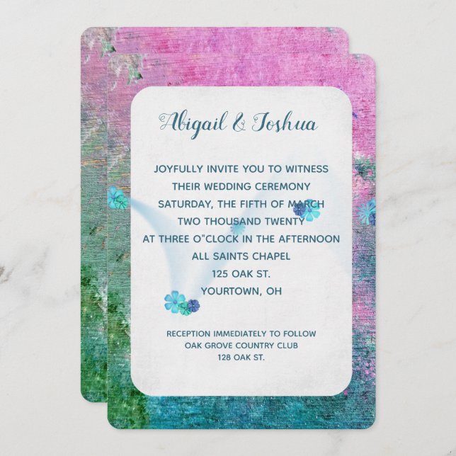 Invitation mariage de texture de peinture rose et turquoise a (Devant / Derrière)