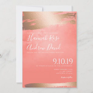 Invitation Mariage de texture d'or et de corail rose