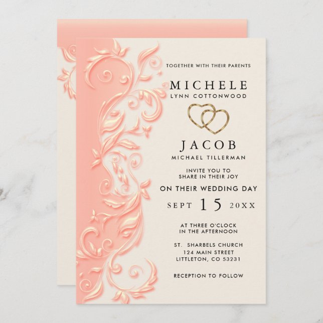 Invitation Mariage de tourbillon floral et RSVP (Devant / Derrière)
