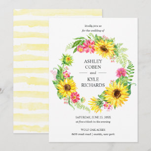 Invitation Mariage de tournesol avec couronne sur arrière - p