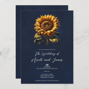 Invitation Mariage de tournesol bleu rustique